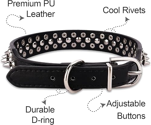 Miniatura 5 de Epesiri Collar de perro con tachuelas con una correa, collares de cuero artificial con remaches, collar de cuero ajustable y duradero para mascotas