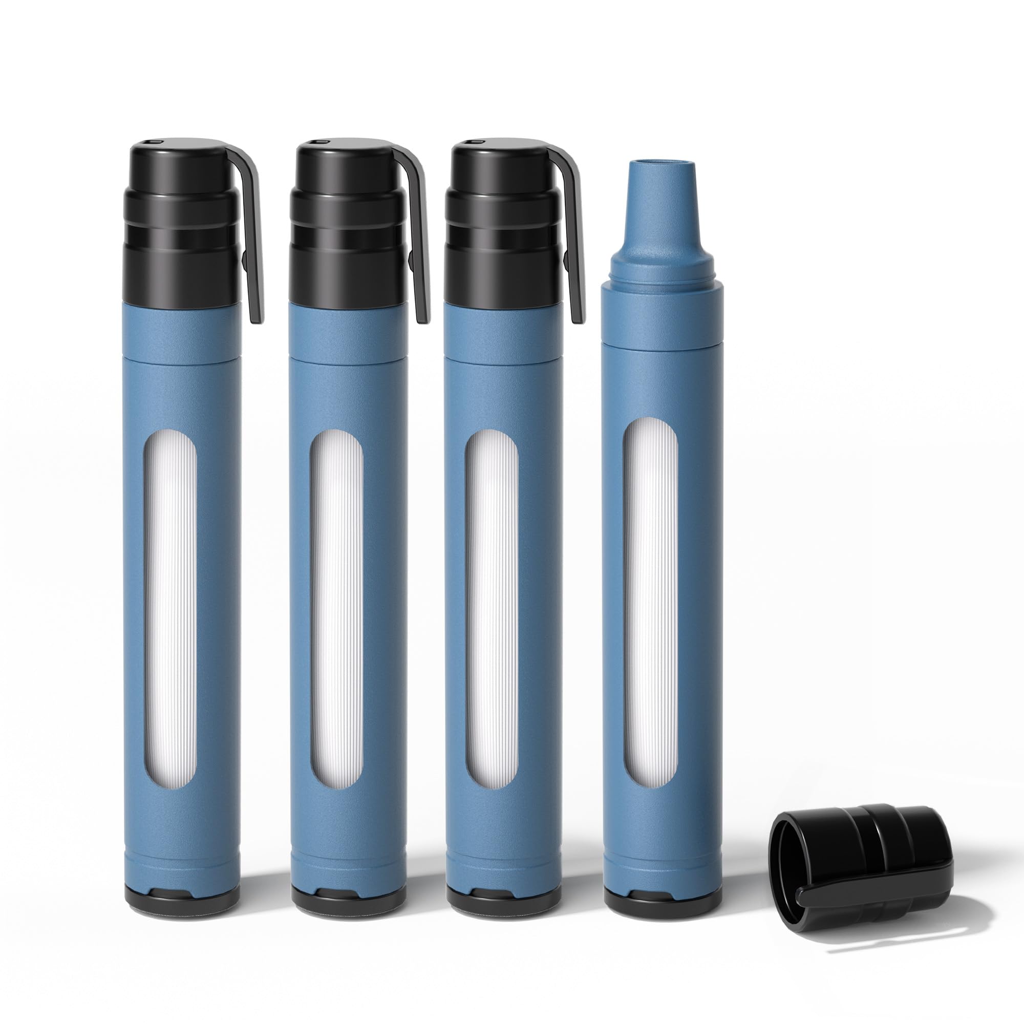 Paille Filtrante Survie 0.01µm Filtre Eau Portable avec Fenêtre de Visualisation Élimine 99.99% des Impuretés 3000L de Filtration Léger 50g Pour Camping Randonnée Urgence Voyage (Bleu * 4)