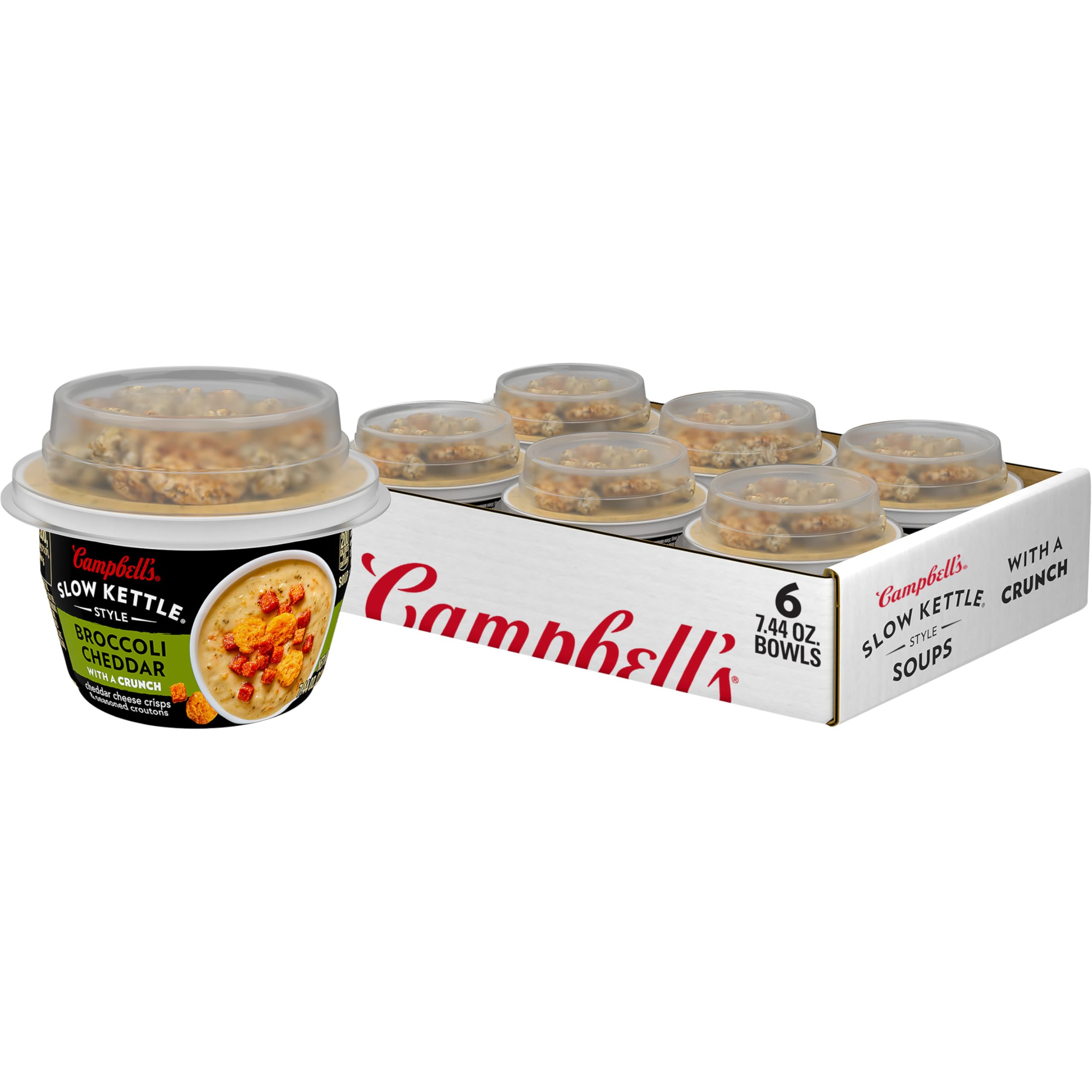 Campbell's Slow Kettle Style Broccoli Cheddar Soup With A Crunch, 7 oz Microwavable Cup (Pack of 6)