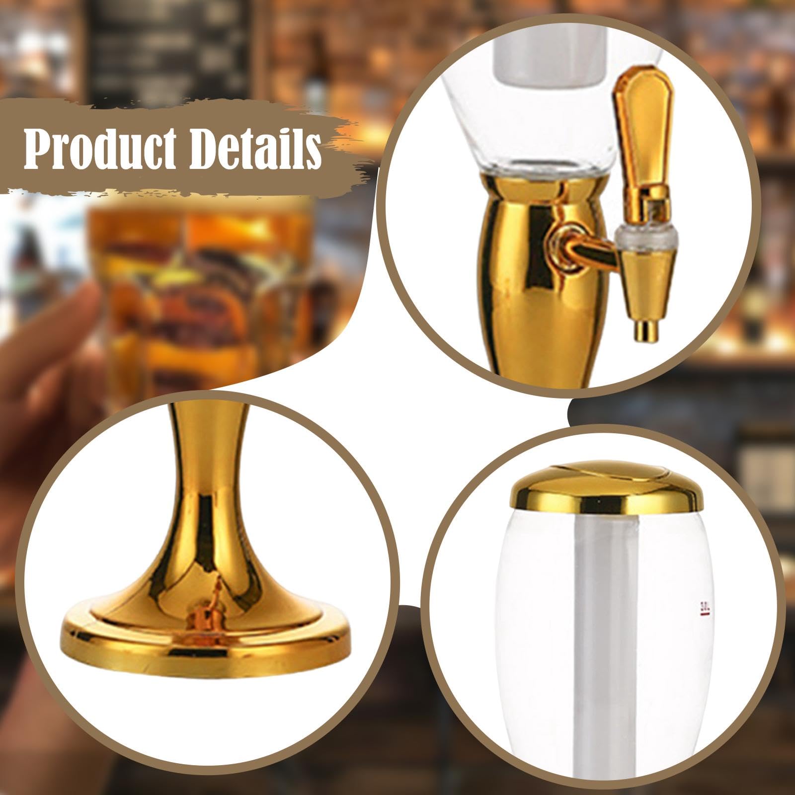 Fenteer Dispensador de Cerveza con Capacidad de 3 L Y Tubo para Enfriamiento, Oro, Individual
