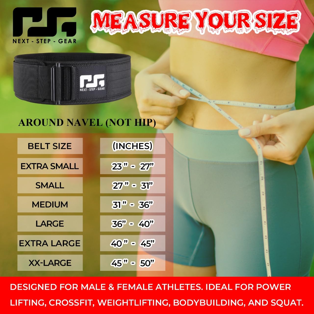 Heavy Duty Nylon Gym Belt – Adjustable Weightlifting Belt for Men and Women, Back Support Training Belt for Powerlifting, CrossFit, Squats, Deadlifts, Strength Training – Durable, Comfortable Core Stability Workout Belt