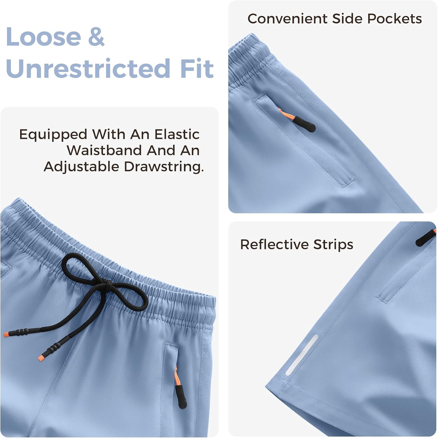 Boys Shorts Quick Dry Athletic Running Shorts with Zipper Pockets