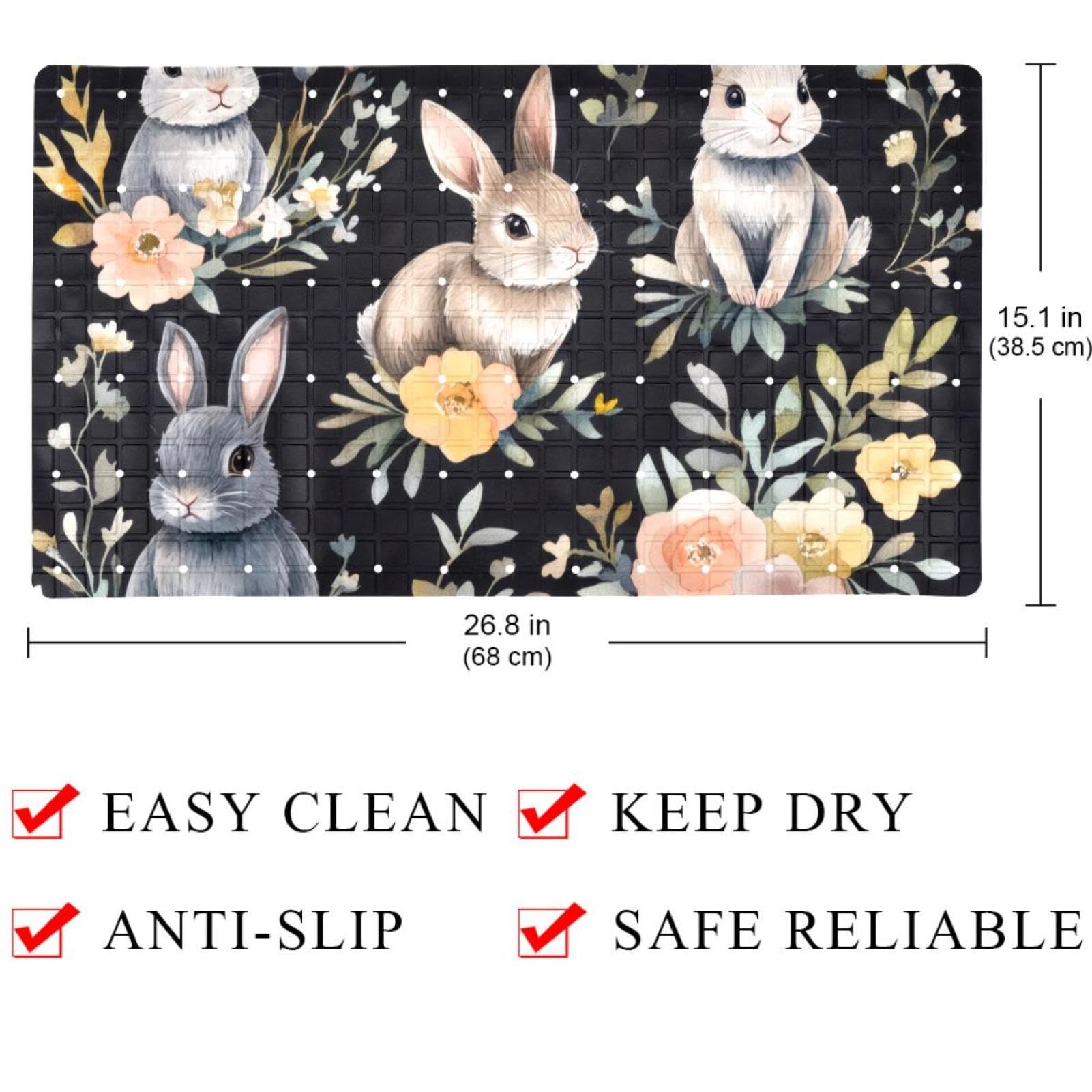 Rutschfeste Badematten für Badezimmer, Motiv: Osterblume mit niedlichen Kaninchen, rechteckig, maschinenwaschbar, 40 x 70 cm