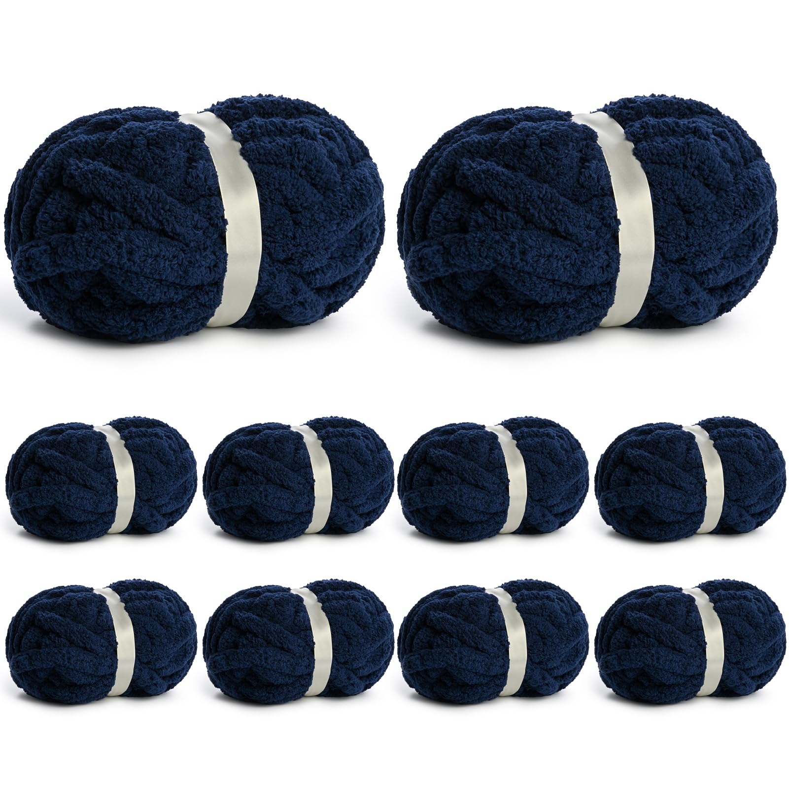 10 Pack of Jumbo Chunky Yarn for Hand Knitting,10# Super Bulky-Fluffy Chenille Yarn, 220 yds/70.5 oz Soft Thick Yarn for Crocheting Chunky Knit Throw Blankets.(Denim Blue)