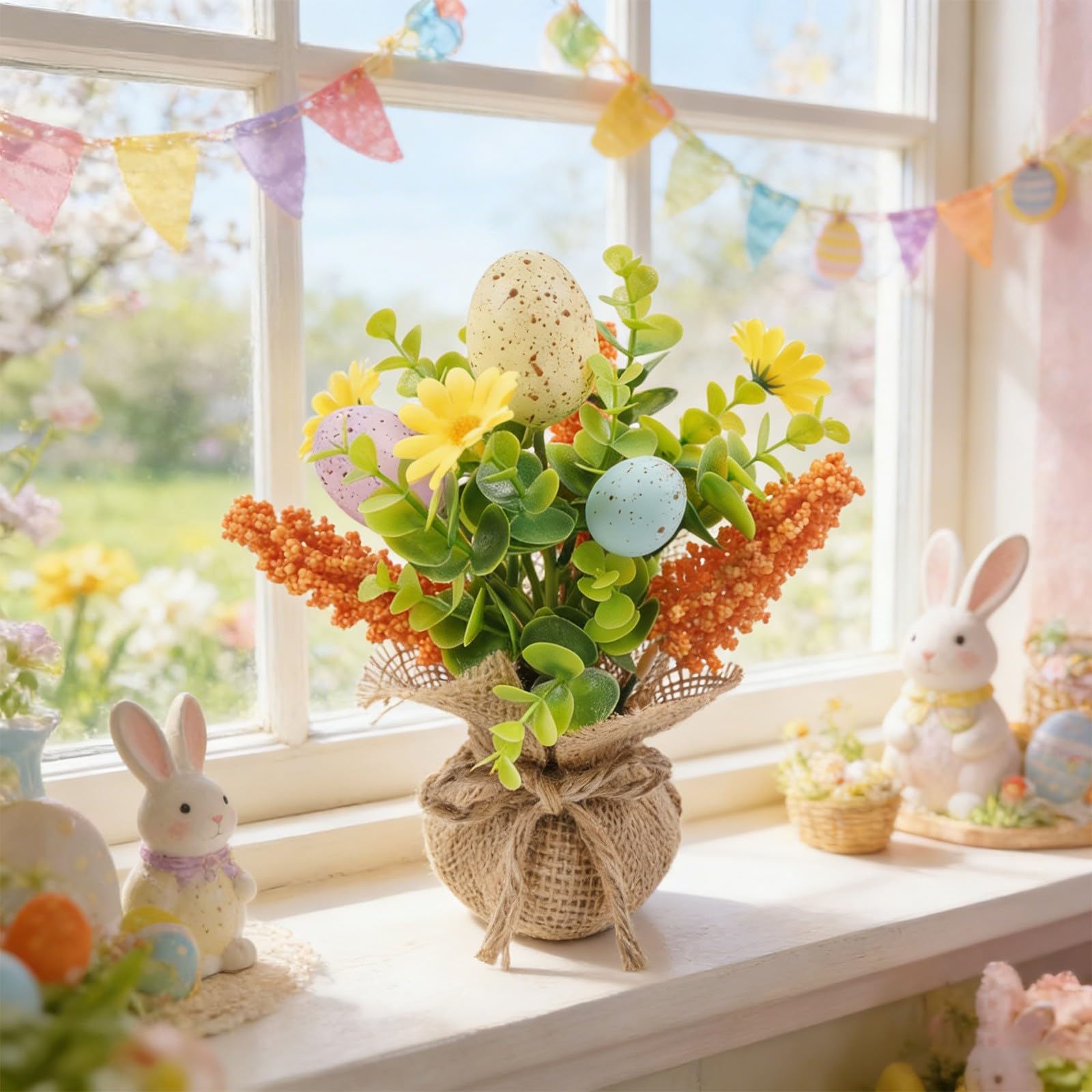 Huevo de Pascua de plantas artificiales para exteriores, con huevos de Pascua adecuados para chimeneas y decoraciones navideñas del hogar y el interior.