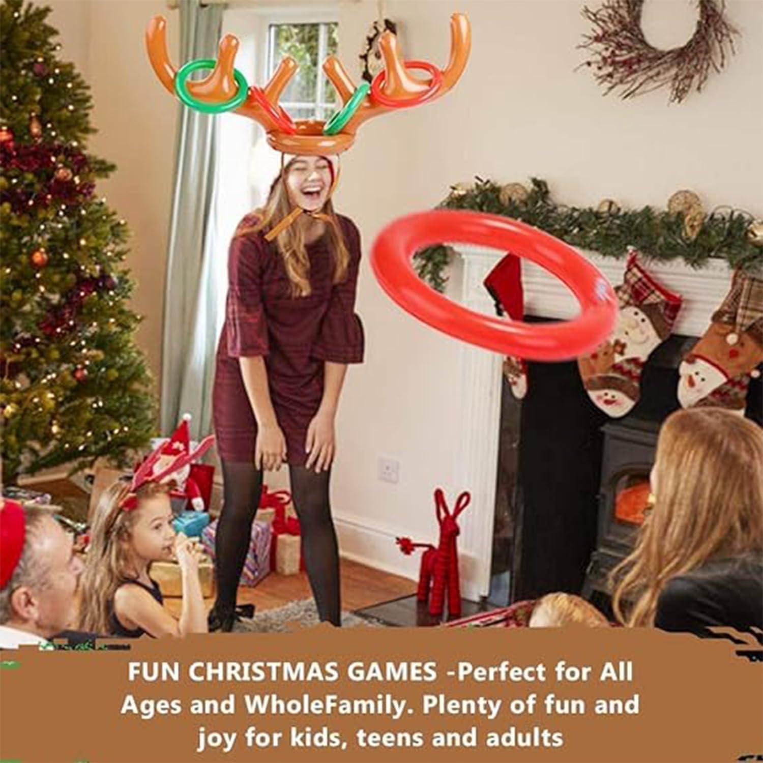 Jeux Gonflable de Noël, 11 PCS Jeu de Lancer d’Anneaux en Bois de Renne, Jeu de Lancer d'Anneaux Gonflables de Fête Noël, pour Les Jeux Amusants en Famille Pendant Les Fêtes de Noël