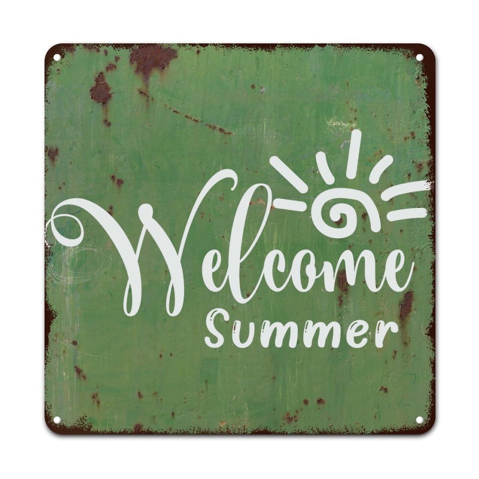 Guangpat Welcome Summer Metal Sign Rustic Aluminum Metal Sign Humour Funny Wall Art For Bedroom Living Room Front Porch Indoor/Outdoor Decor 10x10in