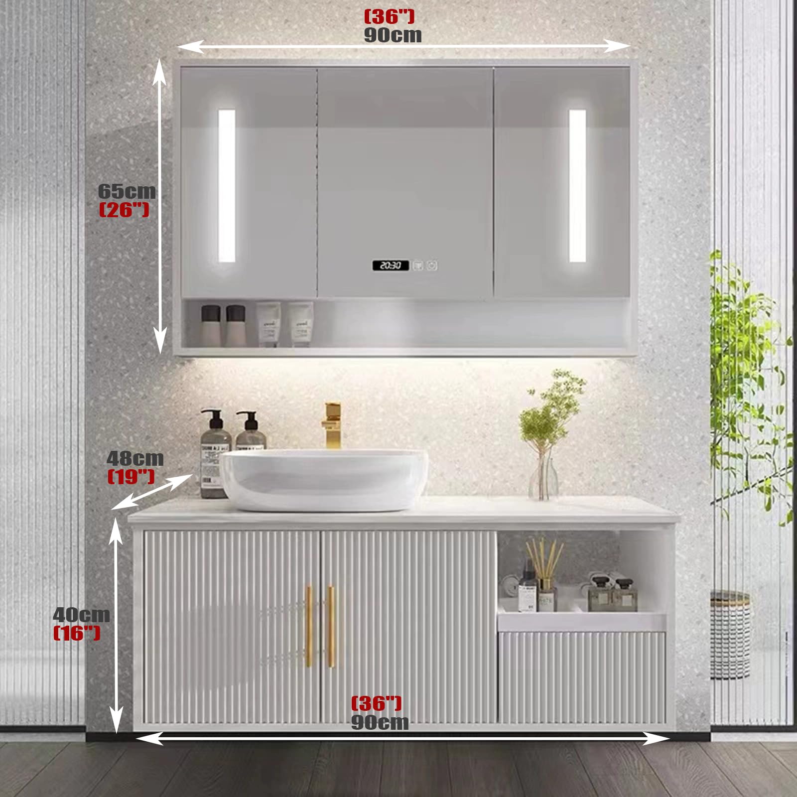 Set di Mobili da Bagno con Lavabo, con 1 Armadietto, Set di Mobili da Bagno Lavabo con MobilettoWhite,90cm/36in
