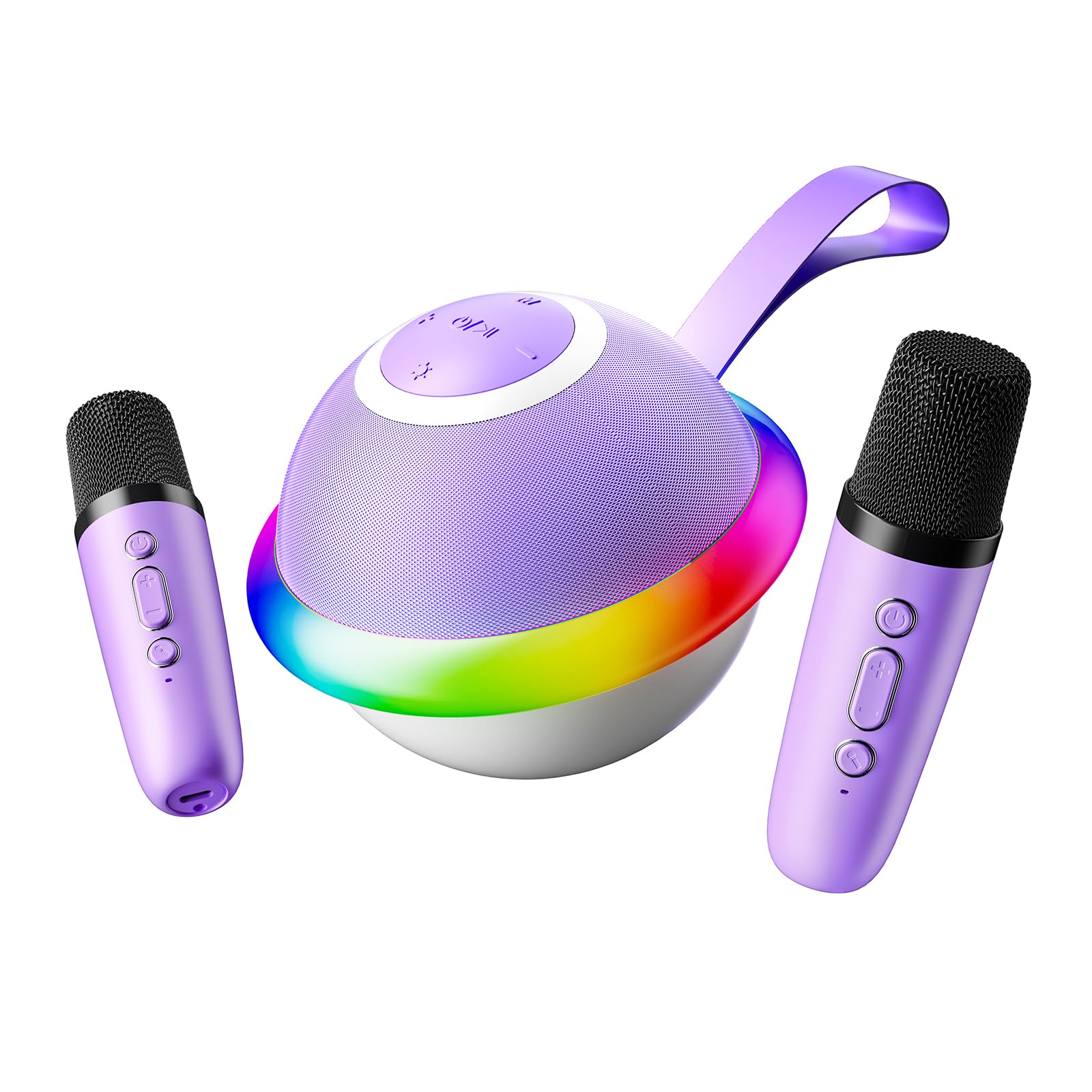 Mini Karaoke Machine for Kids with 2 Wireless Microphones, Portable Bluetooth Speaker Gift for Girls Toys 4, 5, 6, 7, 8, 9, 10, 12+ Years, LED Lights Chritmas Birthday Festival for Party, Home(Purple)
