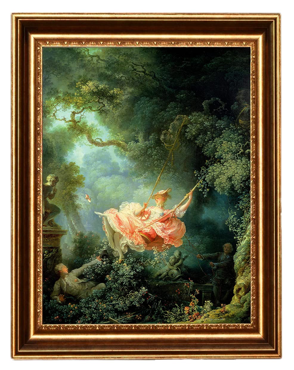 ELITEART-The Happy Accidents of the Swing by Jean-Honoré Fragonard Oil Painting Reproduction Giclee Wall Art Prints - Framed Size:29"x24"
