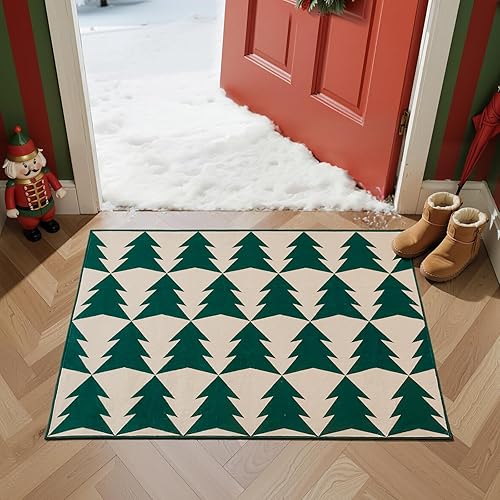 jinchan Alfombra de pasillo de Navidad de 2 x 7 pies, color verde, alfombra de pasillo verde para árbol de Navidad, alfombra lavable, alfombra