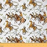 Feelyou Western Decor Upholstery Fabric by The Yard, Wild West Cowboy Outdoor Fabric by The Yard, Rodeo Cowboy Style Grunge Design Decorative Fabric for Upholstery and Home DIY Projects, 1 Yard,