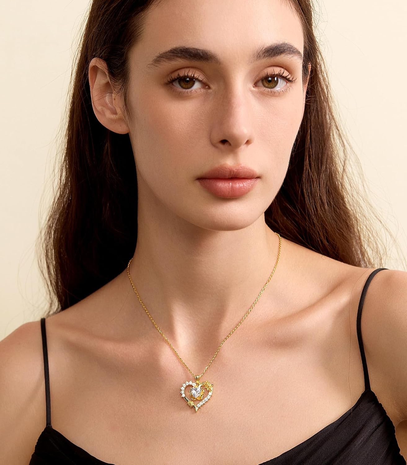 Beam & Bask Rose Flower Love Heart Necklace for Wife, 2-3 Carat Moissanite Women's Pendant, Sterling Silver Plated with 18K Gold, Anniversary Birthday Wedding Jewelry for Girlfriend Soulmate Her - Image 9