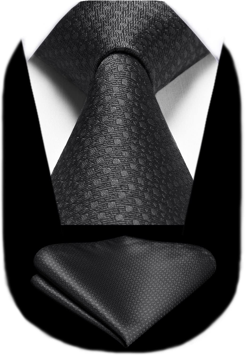 Men's Tie and Pocket Square Set Solid Check Necktie with Handkerchief Formal Classic Elegant Ties for Men Wedding Business Ceremony Banquet