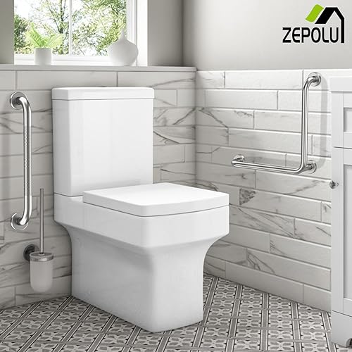 Miniatura 6 de Barra de agarre en ángulo de níquel cepillado de 16 pulgadas, barandilla de seguridad en forma de L de acero inoxidable Zepolu para ayudar a la