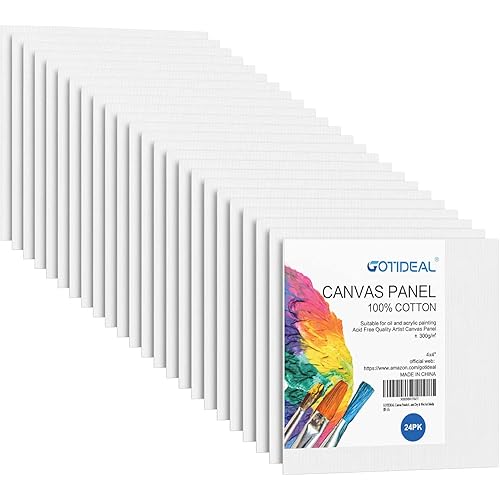 GOTIDEAL Canvases for Painting, 4x4 inch of 24, Professional Primed White Blank Flat Canvas Panels- 100% Cotton Artist Canvas Boards for Acrylics Painting, Oil Watercolor Tempera