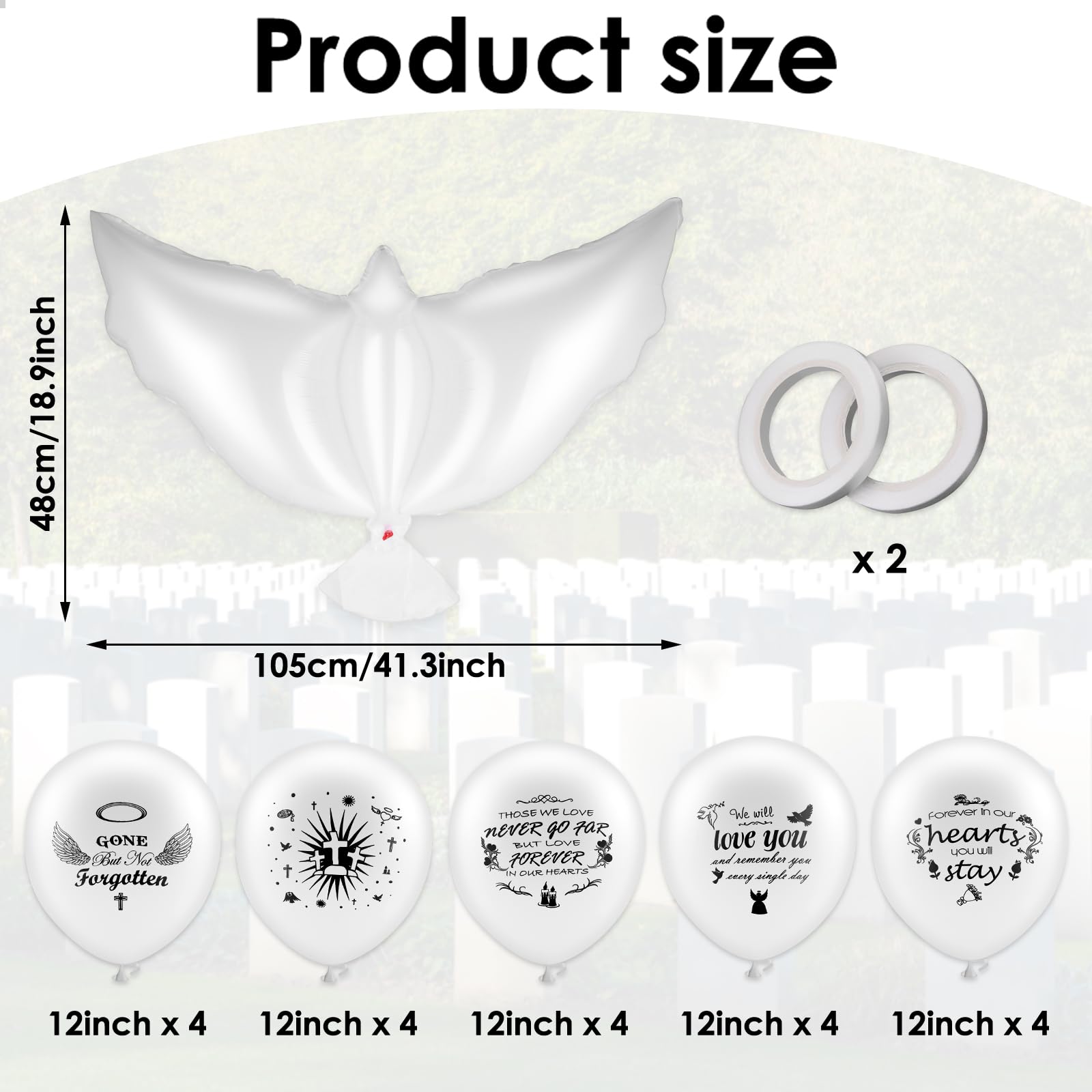 Piriuuo 23 Pc Memorial Balloons Set - Release in Sky with 3 Pc Dove Balloons - Funeral Condolence Decorations - Image 2