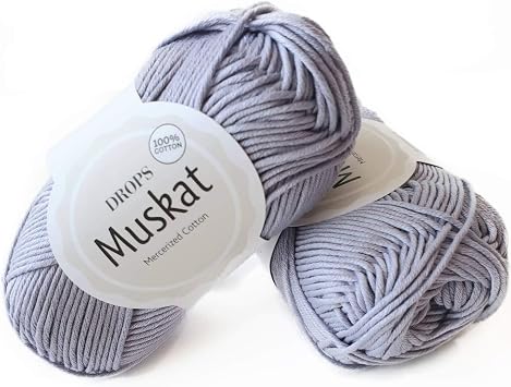Mercerized 100% Cotton Yarn for Knitting and Crocheting, 3 or Light, DK, Worsted Weight, Drops Muskat, 1.8 oz 109 Yards per Ball 01 Lavender