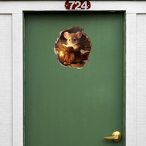 Vista 4 de 2X Mouse Hole 3D Stickers - Reading Book Design, Handmade Wall Clings, Murals, Home & Kids Room Decor, Gift Idea