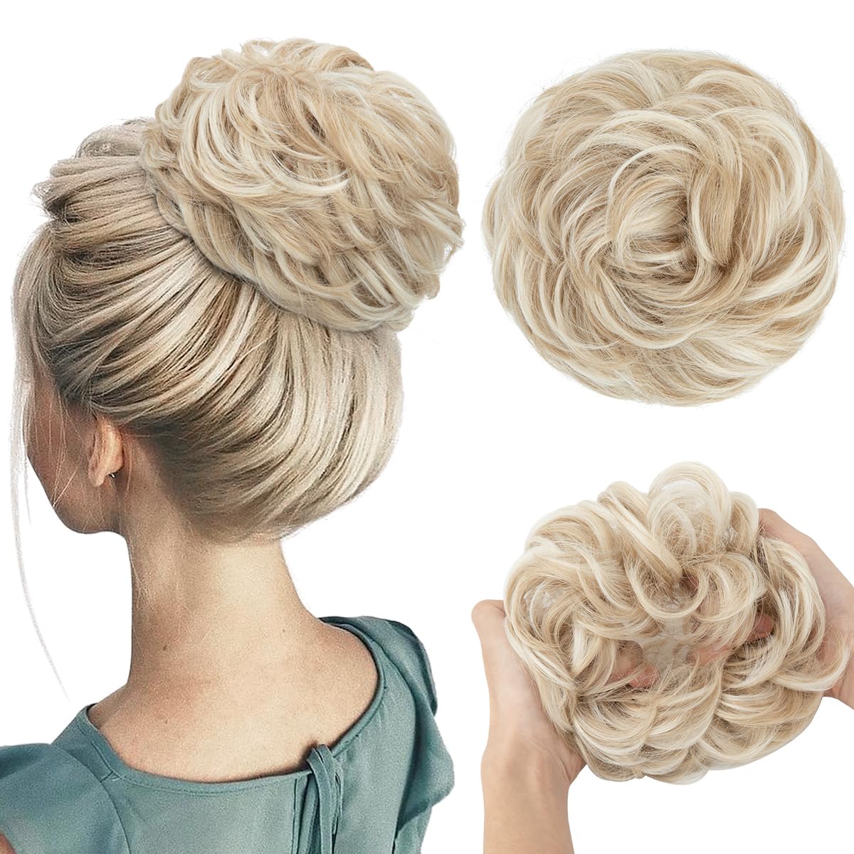 SARLA Messy Bun Hair Piece for Womens Synthetic Scrunchies Buns Extension Hairpieces Updo Pony Tail Cream Blonde