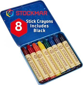 STOCKMAR Beeswax Stick Crayons, Set of 8 Standard Colors with a Scraper in Tin Case Premium Wax Crayons for Artists, Educators & Creative Adults Ideal Crafting, Drawing & Coloring Art Supplies