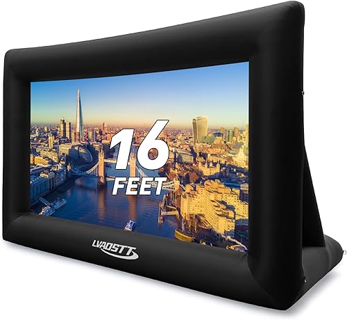 Pantalla inflable de película, pantalla de proyector para exteriores con soplador de aire, amarres, kit de reparación y bolsas de almacenamiento,