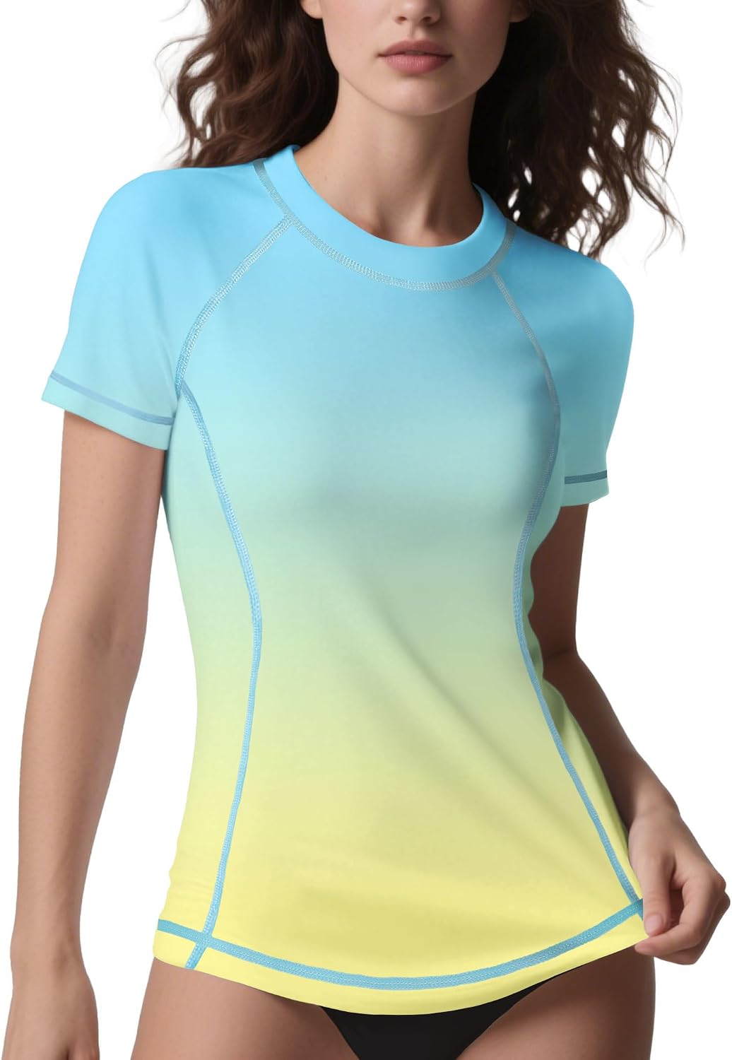 ANGEL CITIZ Women's Swim Shirt UPF 50+ Short Sleeve Rash Guard UV Sun Protection Swimsuit Bathing Suit Top