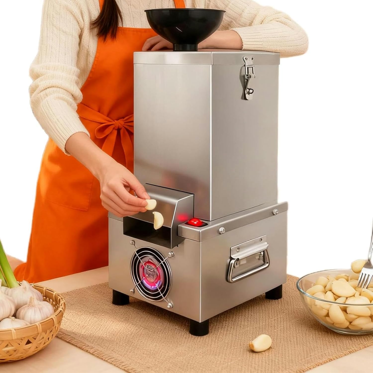 Stainless Steel Commercial Garlic Peeler Machine 200w, Fully Automatic Electric Garlic Skin Remover for Dry Bulbs, Peels 55 Lbs Per Hour