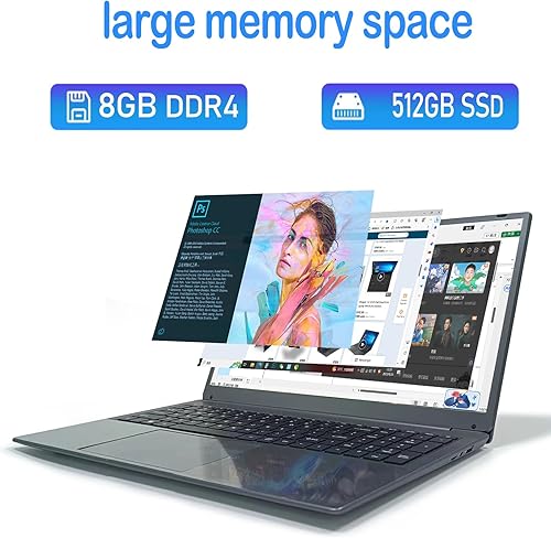 Miniatura 4 de Ordenador portátil, portátil de 17.3 pulgadas, 8 GB RAM 512 SSD, pantalla FHD 1920x1080, Intel Celeron J4105 (hasta 2.5 GHz), ventana 11, WiFi,
