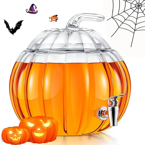 Uiifan Paquete de 2 dispensadores de bebidas de calabaza de Halloween de 2 galones, dispensador de bebidas de vidrio con espita transparente en