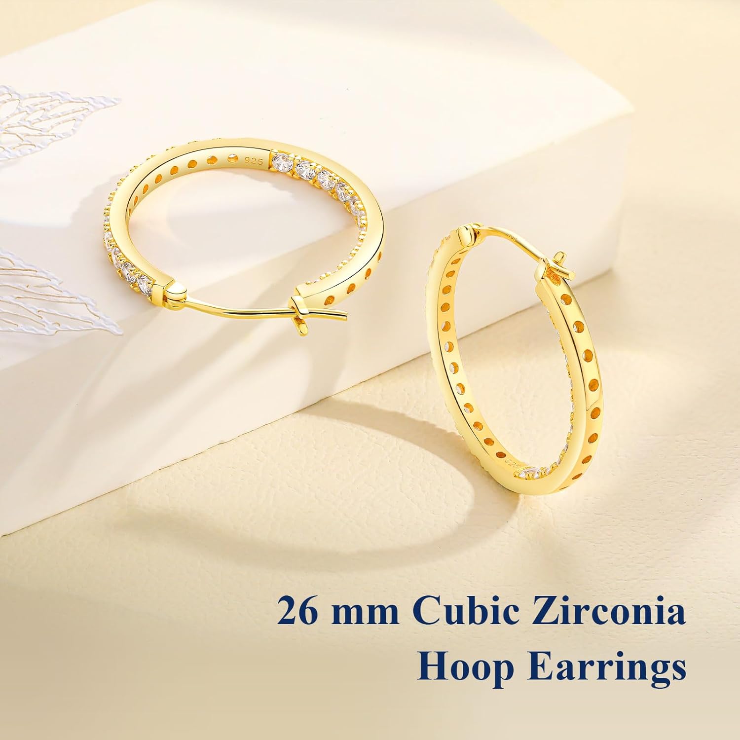 Diamond Hoop Earrings Sterling Silver Hypoallergenic Classic Chunky Hoop Earrings Full Gemstone Luxury Earrings for Women Wedding,Daily or Party, 15/20/26 mm - Image 8