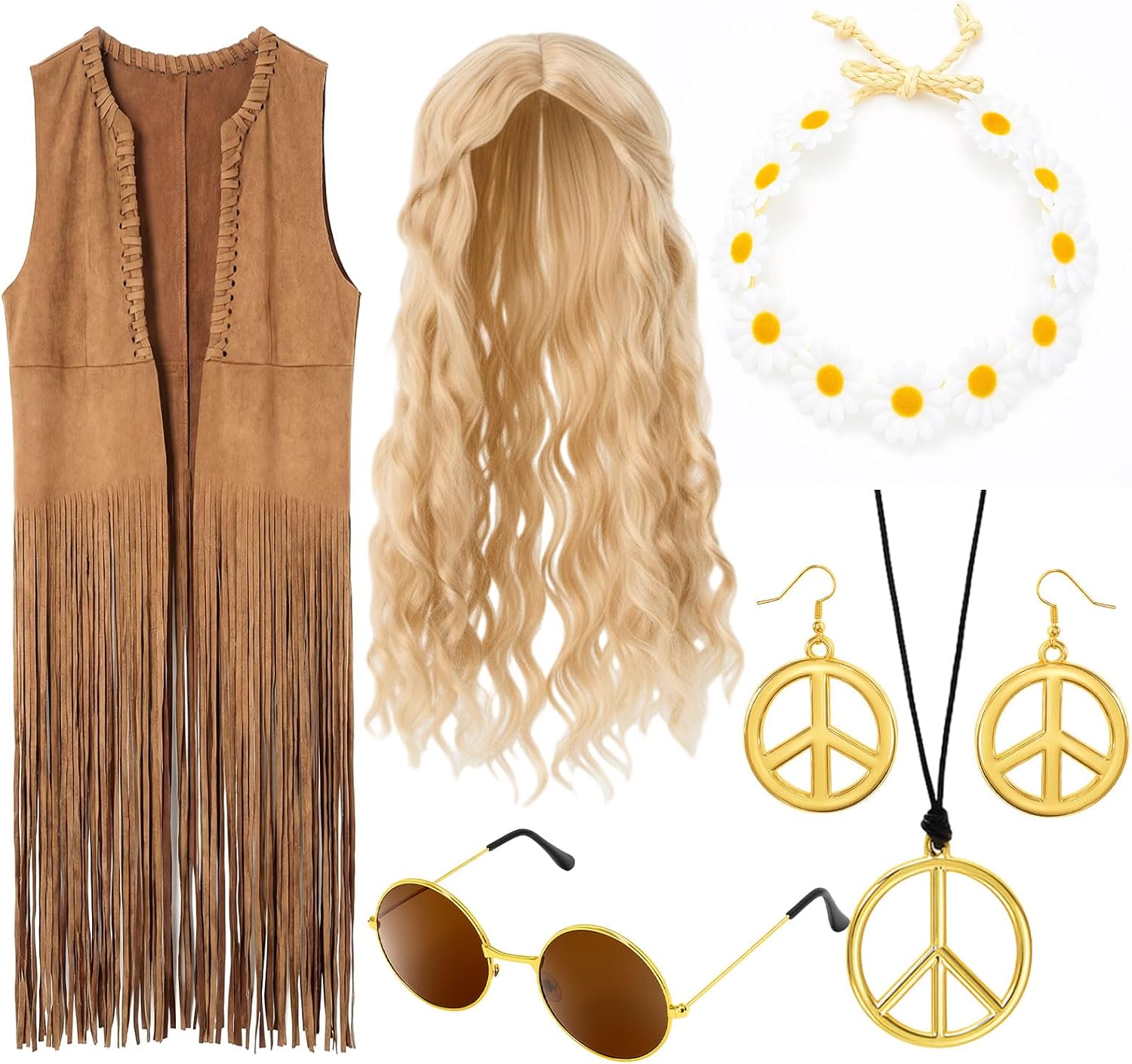 Shihanee 60s 70s Outfits Women Disco Hippie Costumes 70s Tops Set Hippie Fringe Vest Clothes Women Halloween Costume