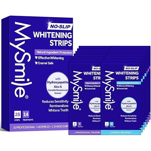 MySmile Teeth Whitening Strips 14 Treatments Kit, Hydroxyapatite-Infuse White Strips, Non-Sensitive Teeth Whitening with Soothing Natural Ingredients, Enamel-Safe, Residue-Free, Non-Slip(28 Count)
