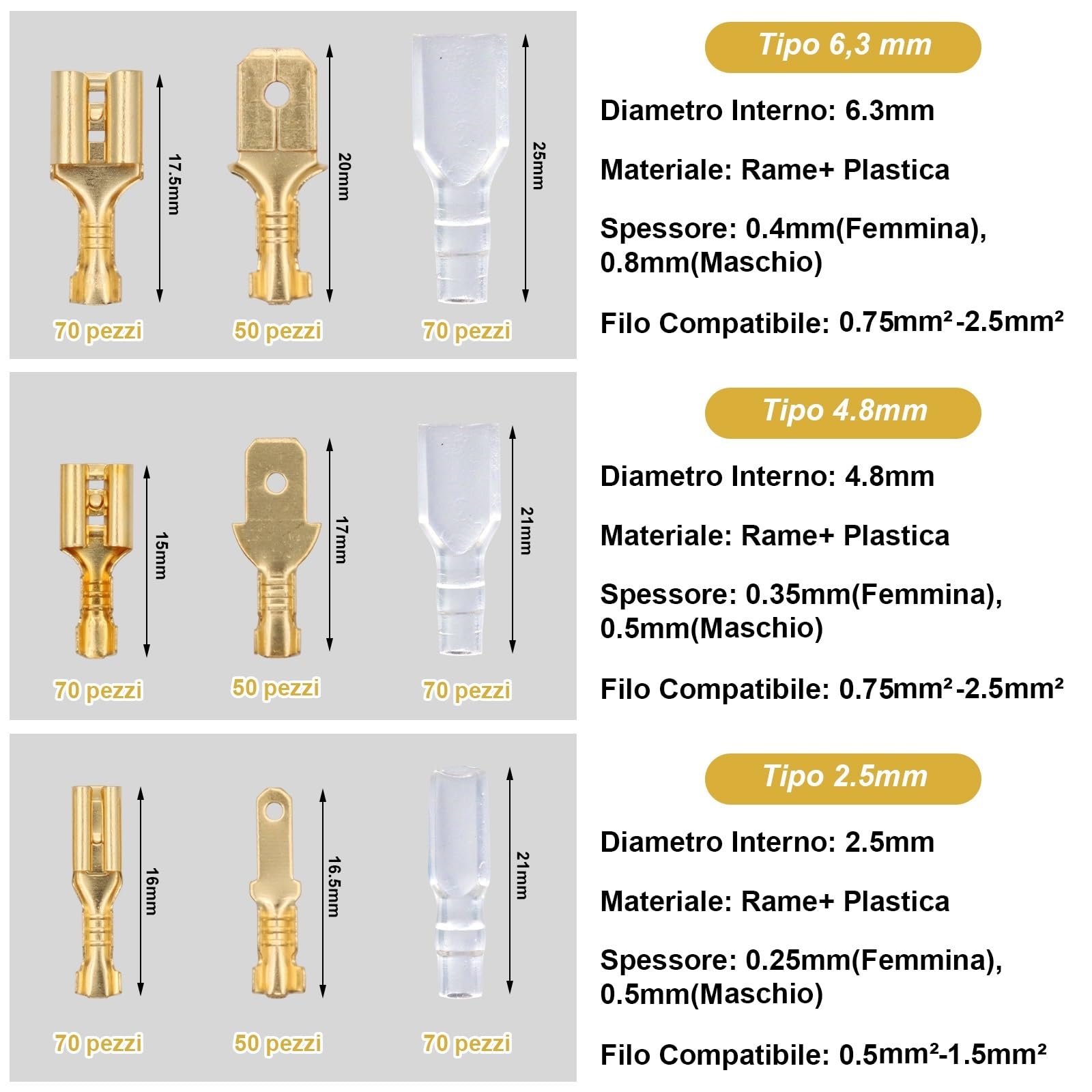 Kit Connettori Elettrici A Crimpare SPOKKI - 570 Pezzi, Terminali Piatti 2.8/4.8/6.3 Mm - Per Auto, Moto, Barche - Foto 10