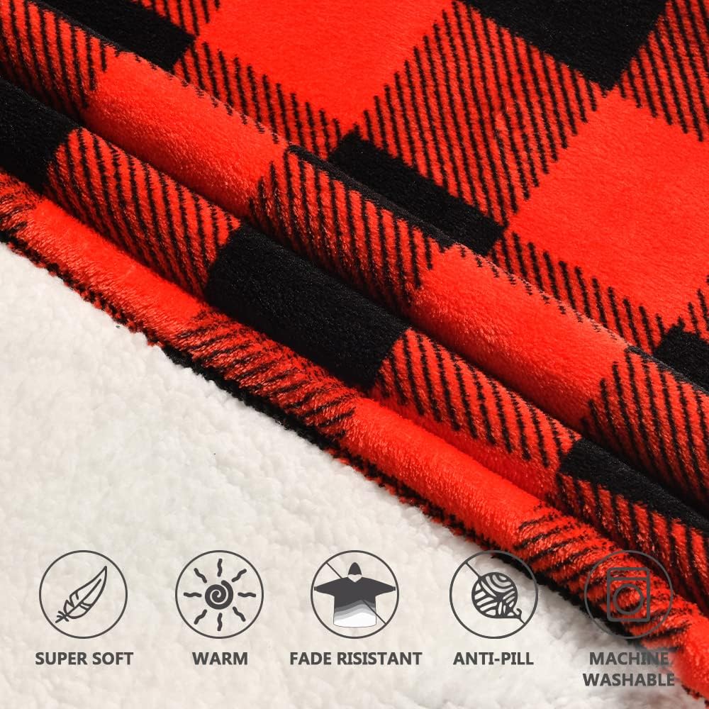 Krifey Wearable Blanket Hoodie, Oversized Sherpa Fleece Sweatshirt with Giant Pocket, Birthday Gifts for Women, Mom, Sister, KRF003-Red plaid - Image 5