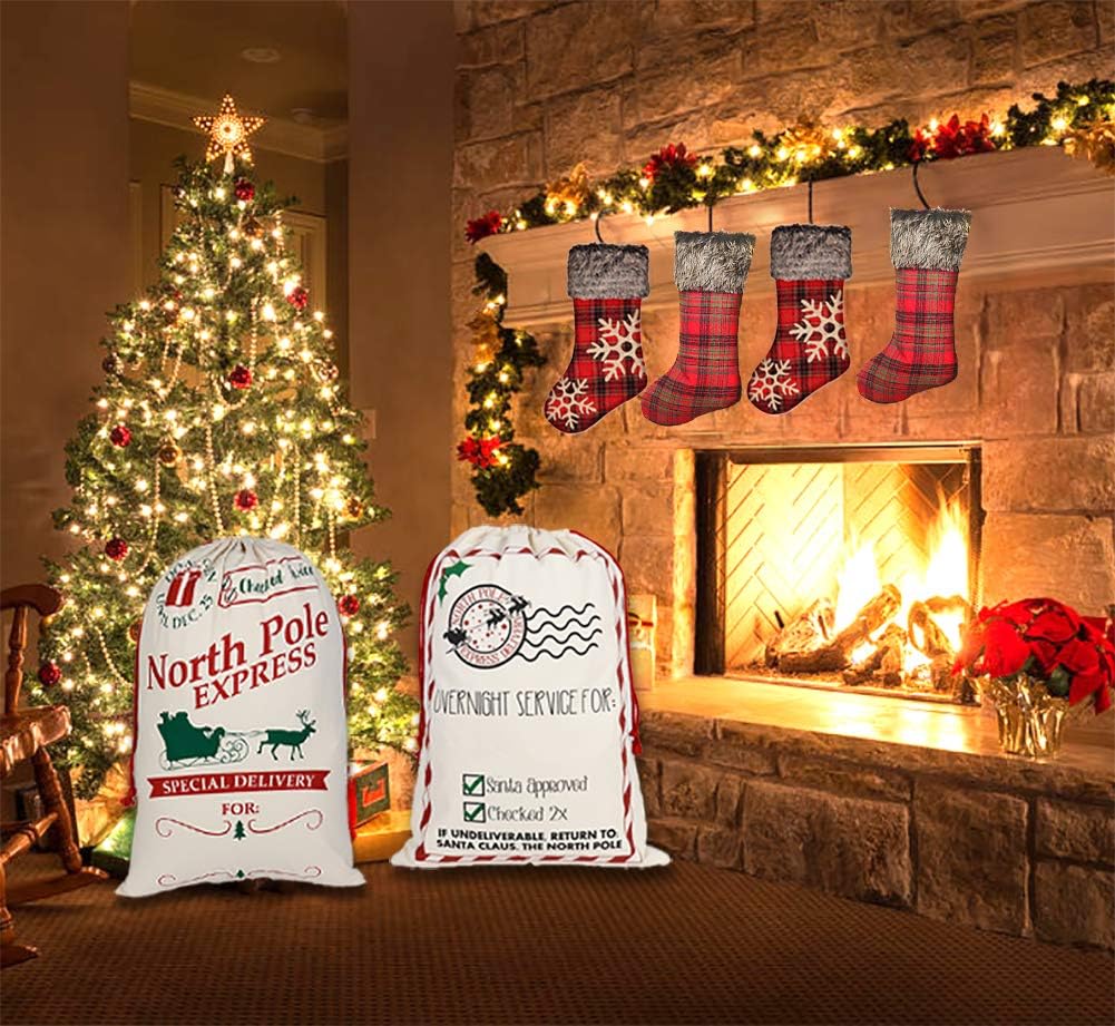 LDIWEE 6 Pack Santa Sacks Christmas Canvas Bag, Large Reusable Gift Bags with Drawstrings, Personalized Gift Bags for Christmas Thanksgiving New Year Party Supplies - Size 27.6 x19.7 Inch - Image 3