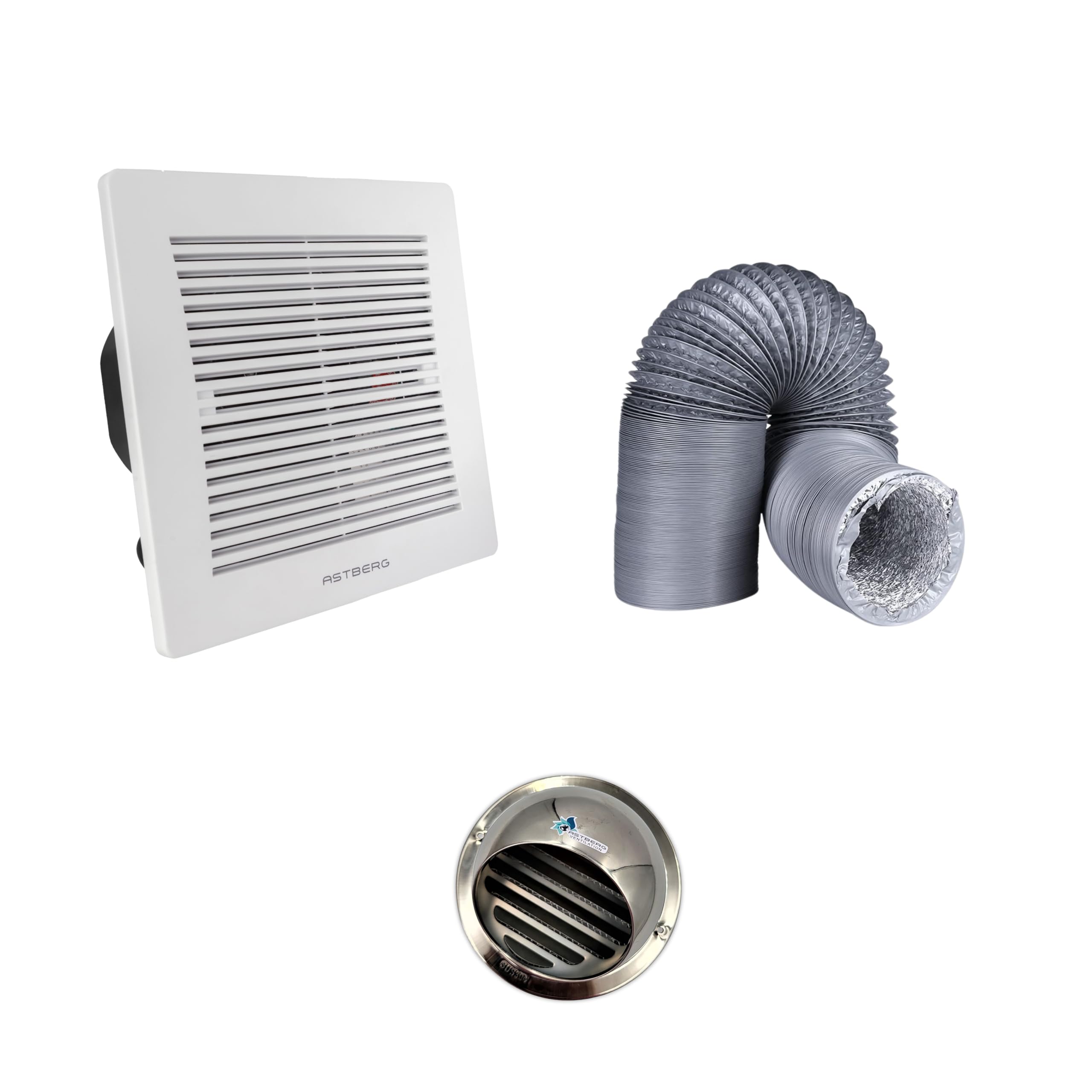 Astberg CEILING EXHAUT COMBO (100mm/6) (APT10-21 150CMH, 1 COWL 4", PVC FLEXIBLE DUCT 10MTRS 4")