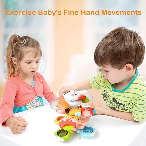 Miniatura 5 de Juguetes giratorios de ventosa con sonajeros y mordedor, fuerte ventosa para baño o apilamiento, juguetes giratorios sensoriales, juguetes de sillas