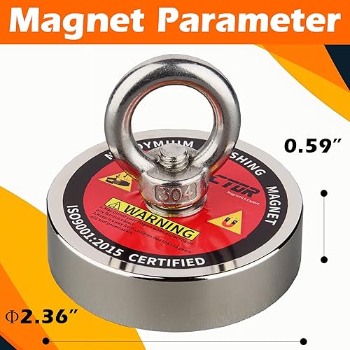Miniatura 5 de MUTUACTOR Kit de pesca con imán de 400 libras de fuerza de tracción, imán de neodimio N52 resistente con cuerda duradera de 65.6 ft (64 pies),