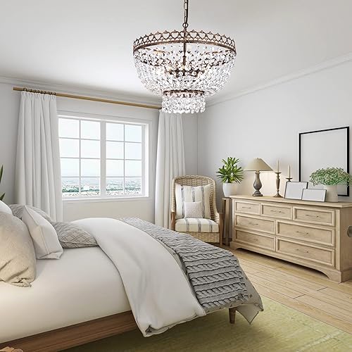 Miniatura 7 de Wellmet Lámpara de araña moderna de cristal de 22 pulgadas, lámpara colgante ajustable contemporánea de 6 luces, para comedor, dormitorio, sala de