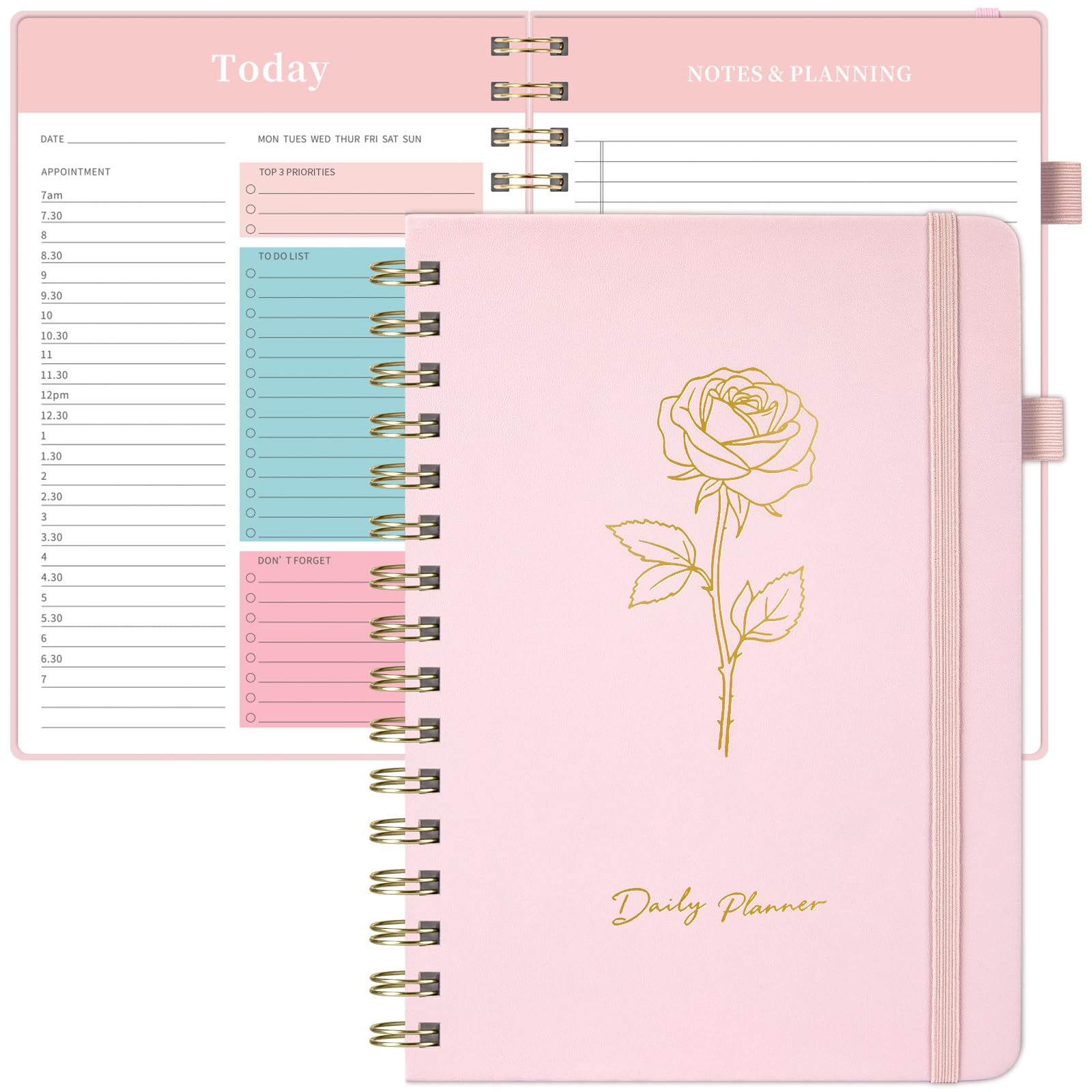 Umriox Daily Planner Undated, To Do List A5 Notebook, Planning Pad Checklist Organizer Productivity Planner for Students,Work,Fitness,14.5x21cm - Pink — image 1