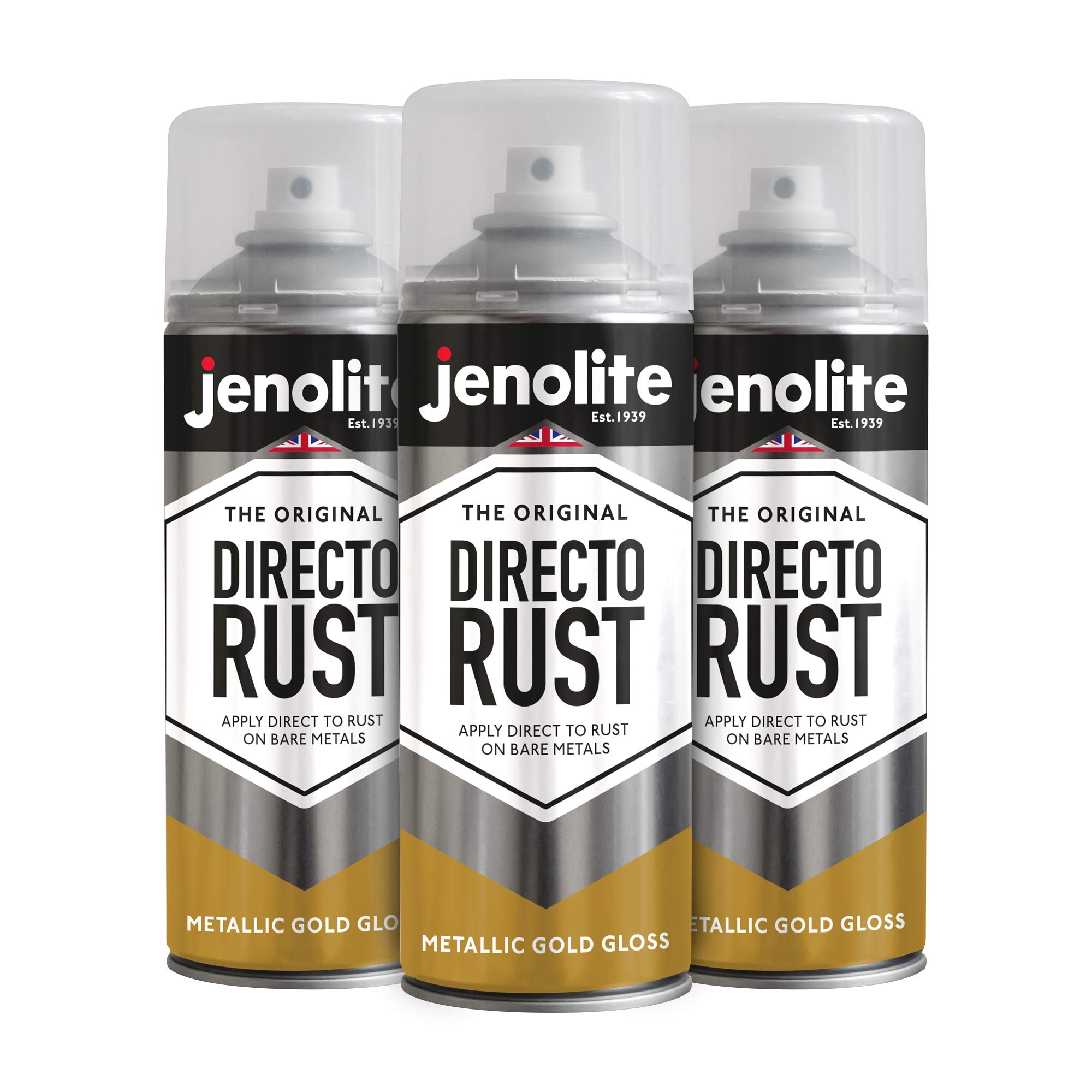 JENOLITE Directorust Gold farba w sprayu, nakładana bezpośrednio na rdzę, podkład, lakier wierzchni i lakier nawierzchniowy, z połyskiem, 3 x 400 ml