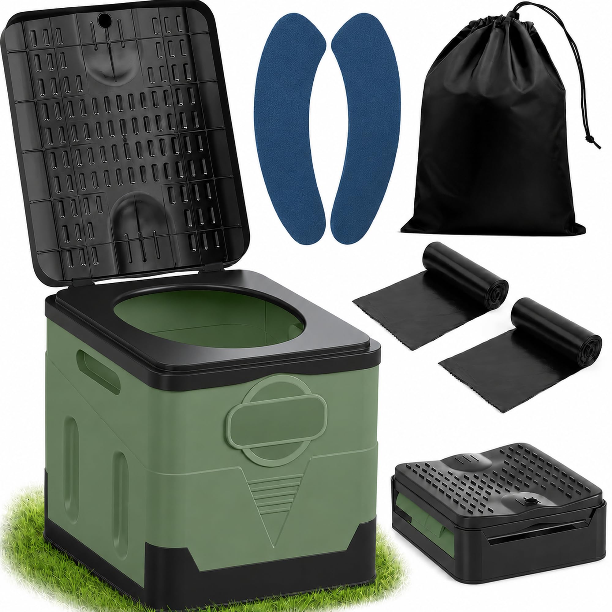 WC Portatile – 25L Capiente, Supporta Fino a 150KG – Water Portatile Adulti con 24 Sacchetti Igienici, Borsa per Il Trasporto & Cuscino, per Camper, Escursionismo & Emergenze
