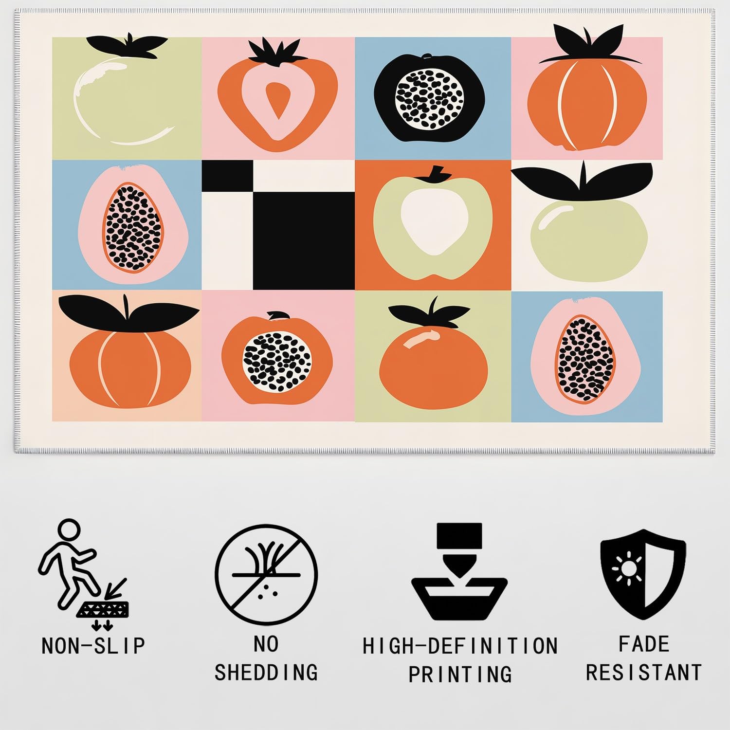Generisch Alfombra moderna y animada, diseño de frutas a cuadros, 160 x 230 cm, antideslizante, sin pelusas, multicolor, para dormitorio, lavable a máquina