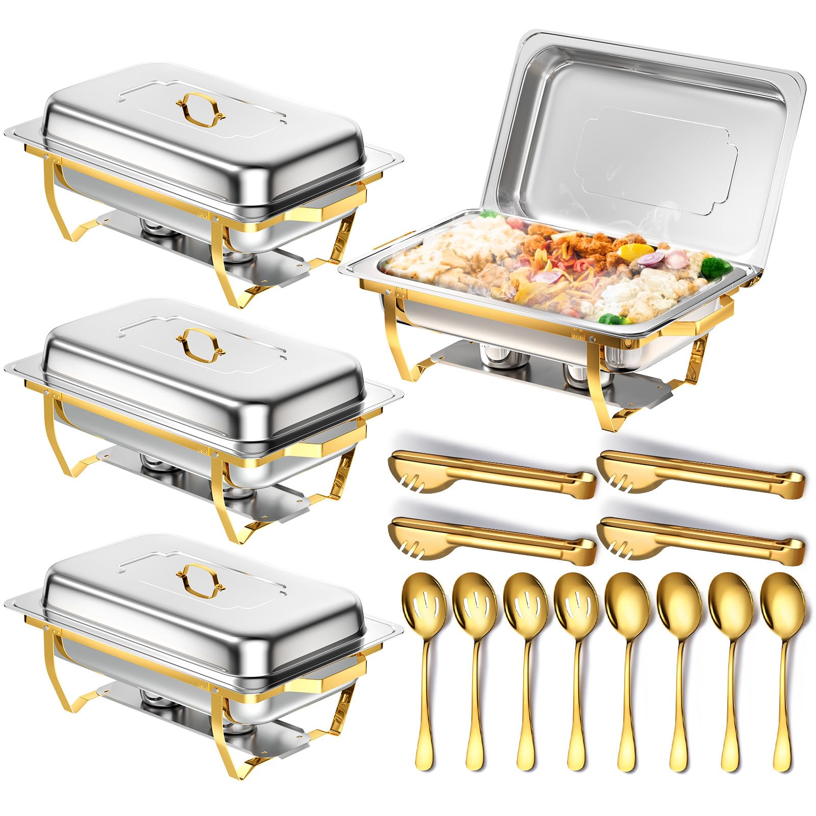 Photo 1 of KEYOXY Chafing Dish Buffet Set, 8 Qt, 4 Pack, Half Gold