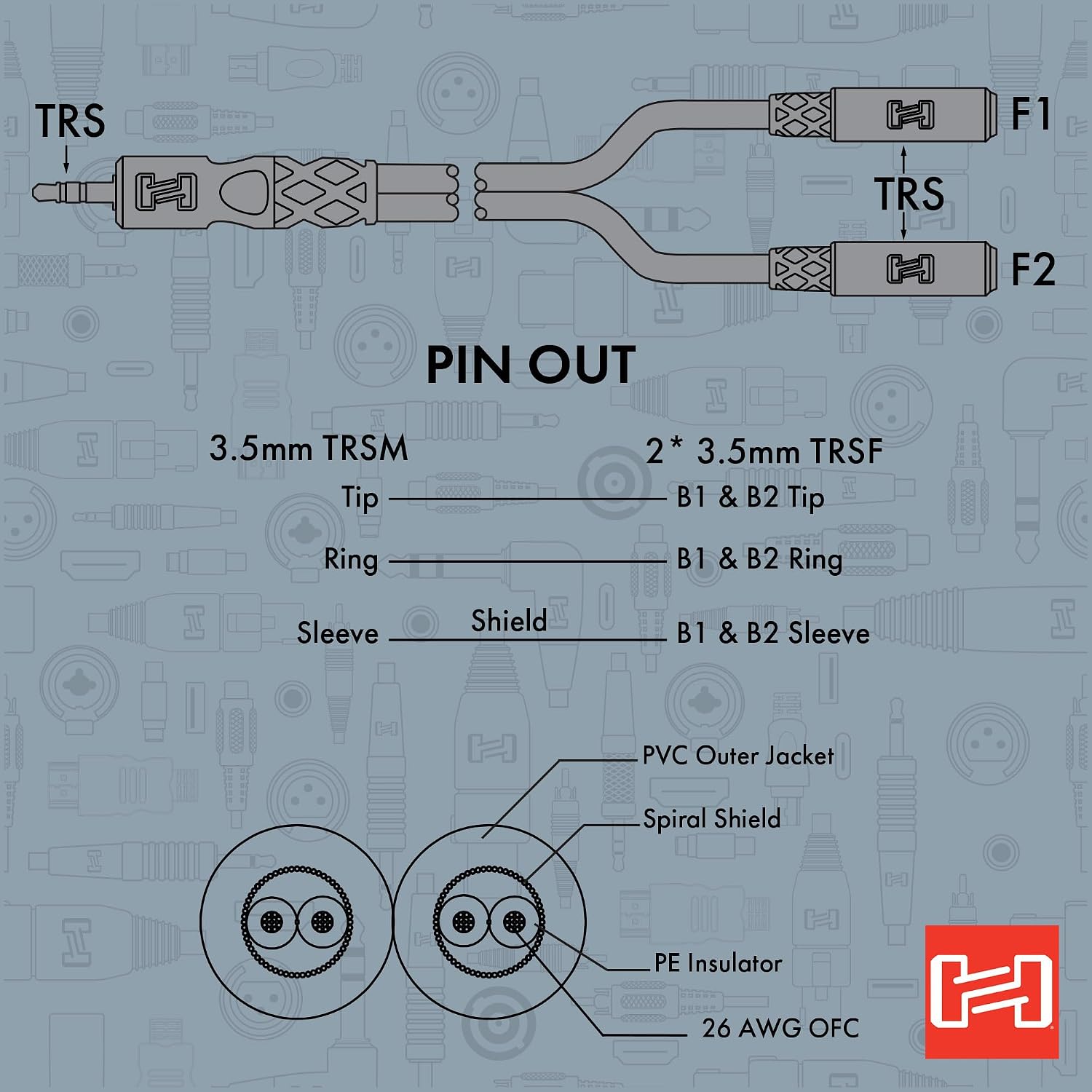 Hosa YMM-232 3.5 mm TRS to Dual 3.5 mm TRSF Y Cable