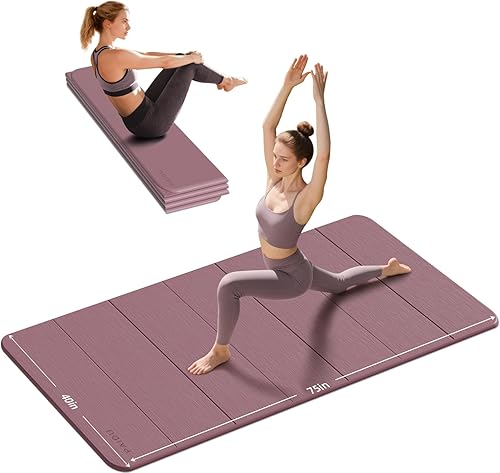 Miniatura 8 de Tapete de yoga plegable de grosor de 2/5 pulgadas (0.394 in), diseño antideslizante de elastómero termoplástico, plegado rápido, fácil Negro,Rosado