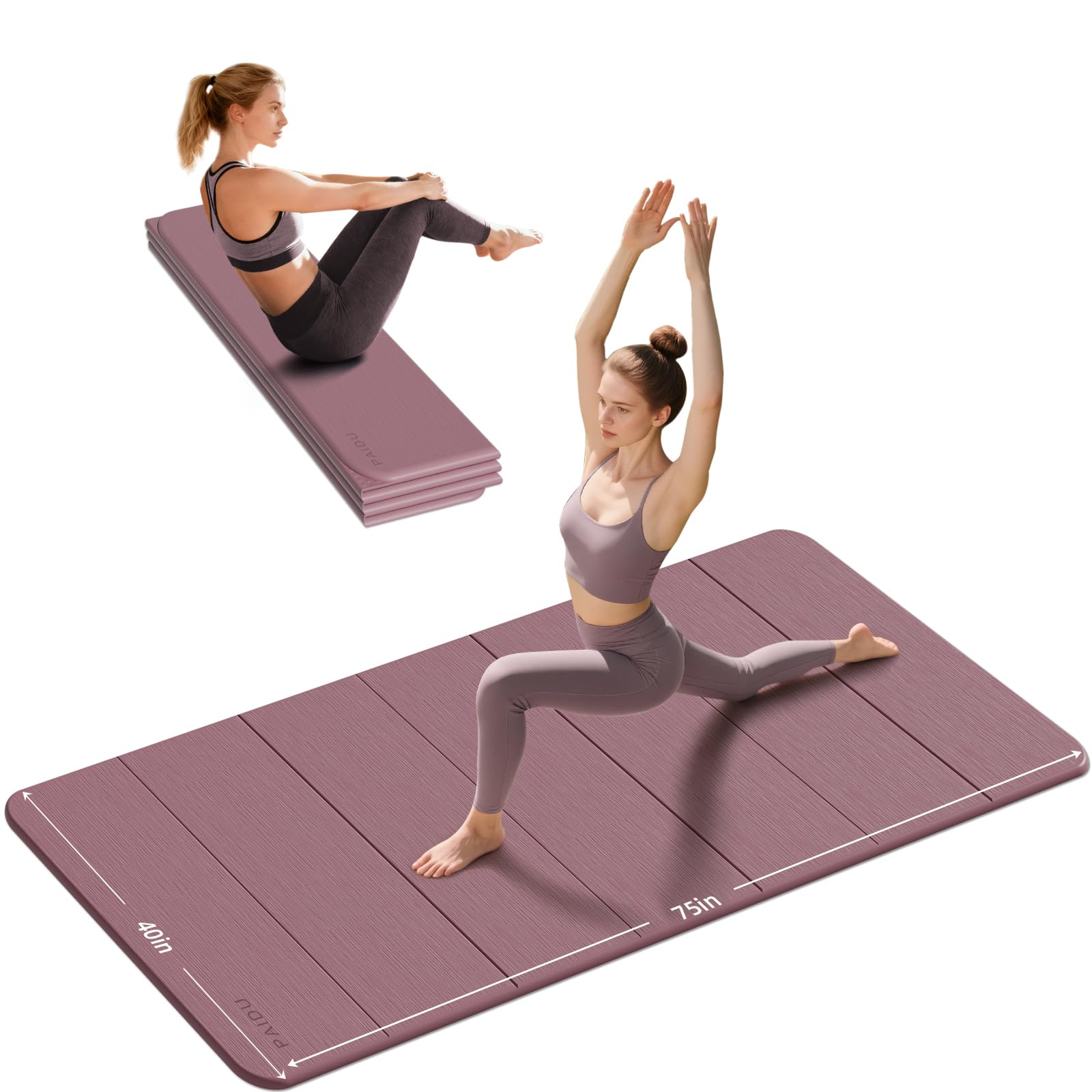 PAIDU Tappetino da yoga pieghevole, spessore 10 mm, in TPE antiscivolo, facile da piegare, 75 x 40 cm, extra lungo/largo, per yoga, pilates e allenamenti all'aperto