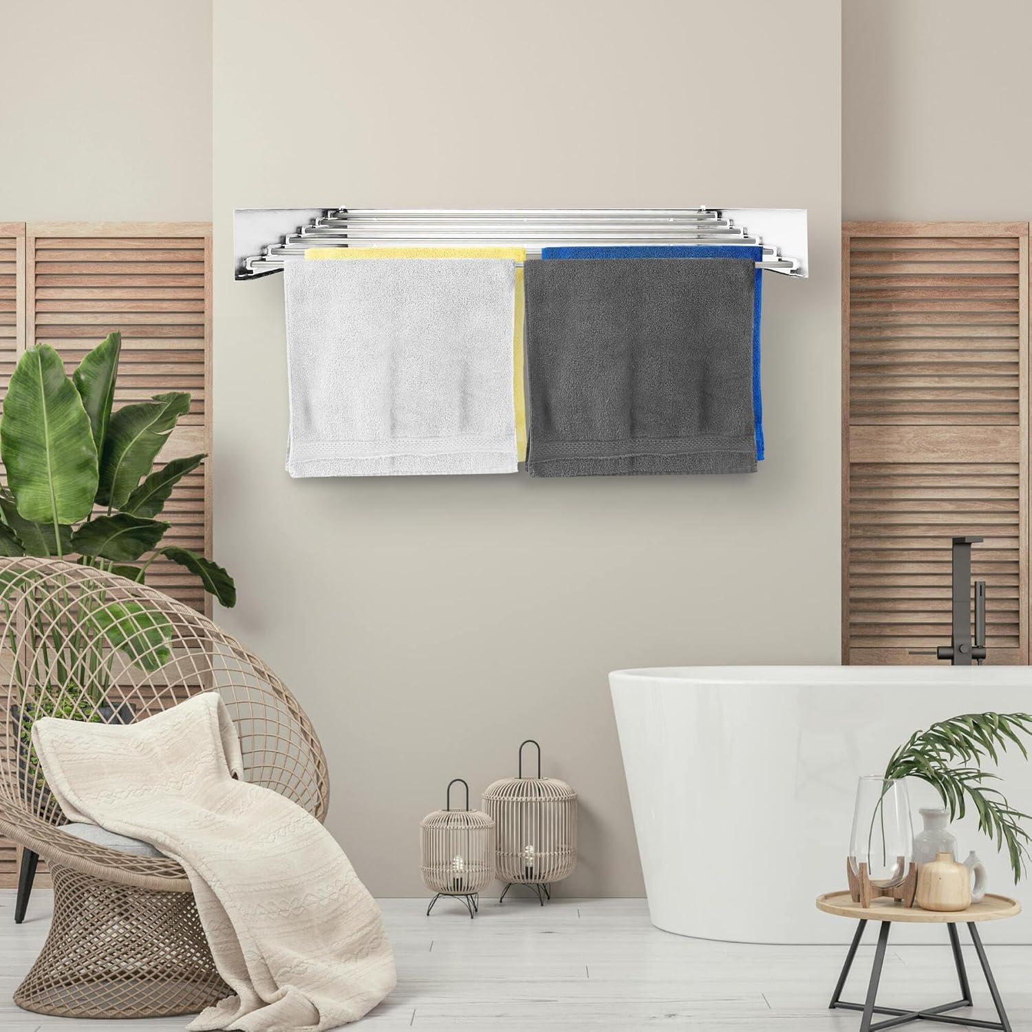 Dekohome Étendoir mural extensible pour intérieur et extérieur, supporte jusqu'à 25 kg, facile à installer et à utiliser, idéal pour optimiser l'espace, résistant, discret et moderne, 80 x 40 x 10 cm
