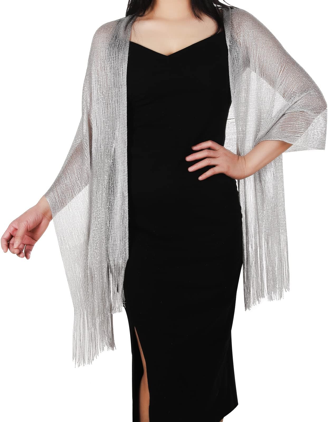 YolevWomen's Evening Sparkling Metallic Shawls and Wraps with Scarf Clip, Metallic Scarf for Bridal Weddings/Evening Party/Formal Dresses